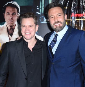 Matt Damon and Ben Affleck at the "Live By Night" film premiere in January 2017