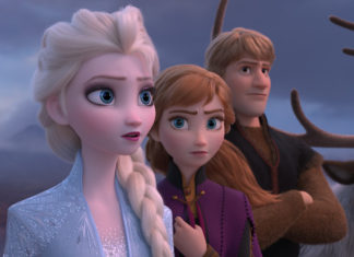 Elsa (Idina Menzel), Anna (Kristen Bell), and Kristoff (Jonathan Groff) in "Frozen II."