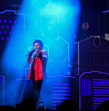 The Weeknd performs during the half time show at Super Bowl LV.