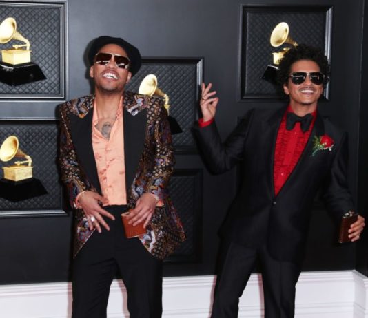 Anderson.Paak and Bruno Mars at the 2021 Grammy Awards. Photo by Jay L Clendenin/Los Angeles Times/Shutterstock (11799895d)