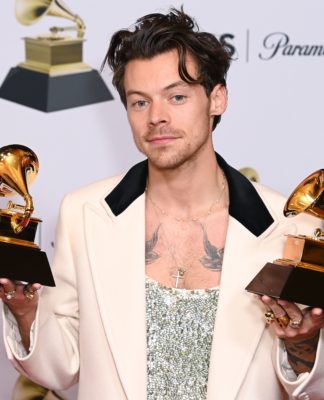 Harry Styles with Album of the Year and Best Pop Vocal Album at the 65th Annual Grammy Awards in February 2023
