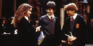 Daniel Radcliffe, Emma Watson, and Rupert Grint in "Harry Potter and the Philosopher's Stone"