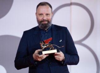 Yorgos Lanthimos with the Golden Lion for Best Film for "Poor Things" during the Winners Red Carpet at the 80th Venice Film Festival in September 2023