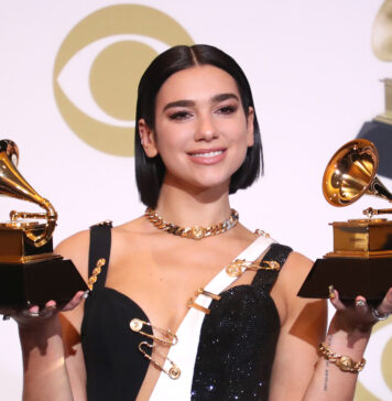 Dua Lipa with her Grammy awards for Best New Artist, Best Dance Recording