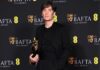 Cillian Murphy with his award for Leading Actor, "Oppenheimer" at the 77th British Academy Film Awards in February 2024