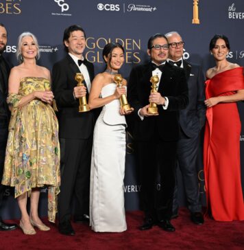 Shogun cast at the 82nd Annual Golden Globe Awards after winning Best Television Series, Drama in January 2025